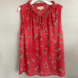 Melloday Coral Flower Print Sleeveless Top Large